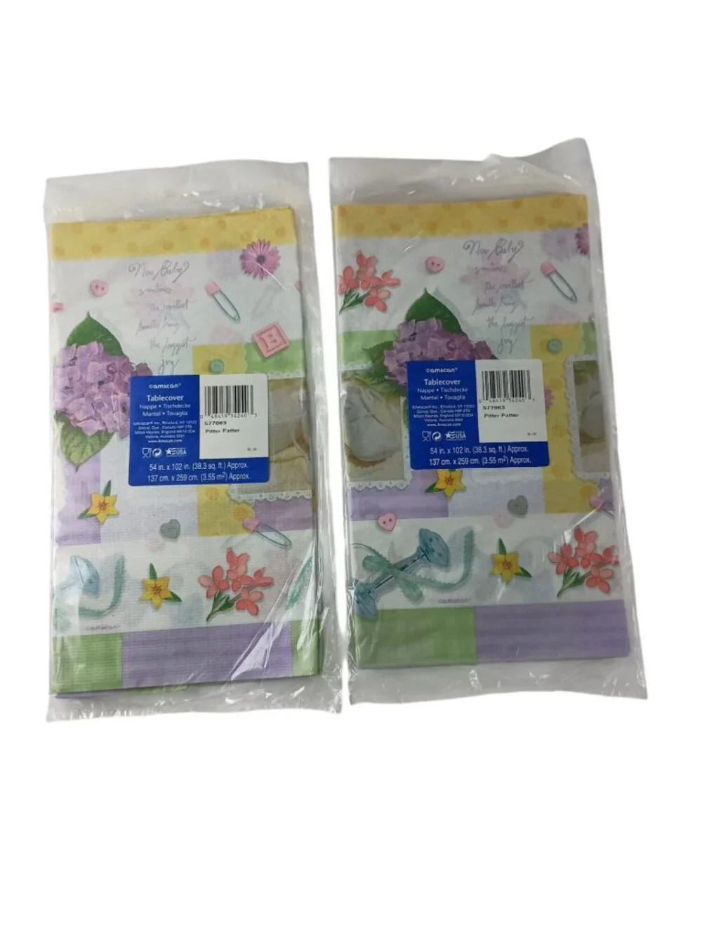 Set Of 2 Amscan Baby Shower Pitter Patter Tablecover 54
